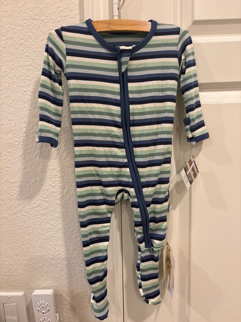 Kickee Pants Striped Footie One-Piece in Navy, Light Blue & Mint